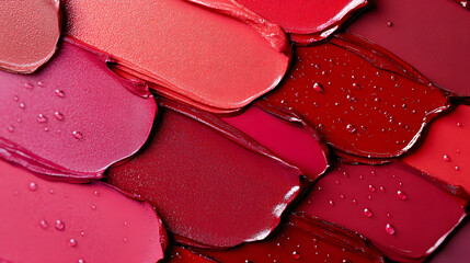 Canvas Print - A close-up of a lipstick swatch featuring red and pink lipsticks on the base