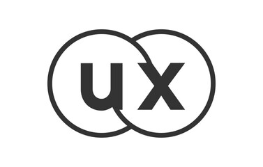 UX business company emblem with outline rounds and letters u x. Logo template of two merged circles for brand identity, logotype. Vector Infinity symbol