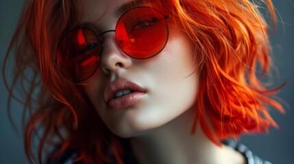 Sticker - A woman with red hair and red sunglasses