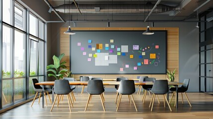 Poster - A large blackboard with a lot of colorful sticky notes on it