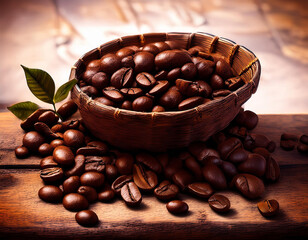 Close-Up Depiction of Roasted Coffee Beans in a Rustic Setting