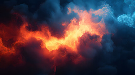 Abstract fiery background with dramatic red flames and smoke rising into a dark blue skyAbstract fiery background with dramatic red flames and smoke rising into a dark blue sky