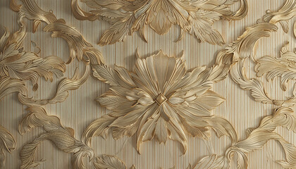 Luxury golden pattern on the wall. 3d rendering.