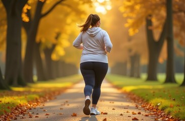 A woman plus size is running in the park