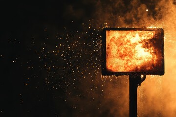 Wall Mural - A sign is on fire and surrounded by sparks