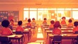 © Iswanto - A classroom scene with students sitting at desks, illuminated by warm sunlight.