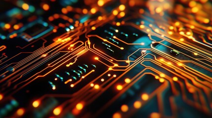 Poster - circuit board with glowing lines and connections