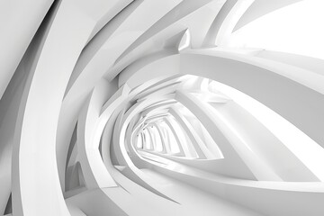 Poster - The composition showcases an intricate white tunnel with flowing curves that draws the viewer's eye deeper into a bright, expansive space, evoking a sense of movement.