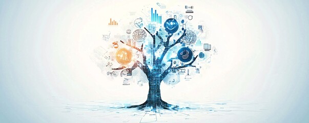 Poster - abstract depiction of an economic policy tree with branches representing different economic outcomes