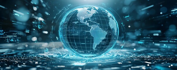 Poster - Abstract image of a digital globe surrounded by policy documents, concept of global economic governance