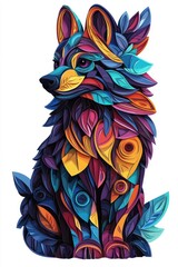  A multicolored paper art representation of a hyena, isolate on white background, adding a vibrant visual element.