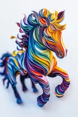 Multicolored paper art featuring a zebra, isolate on white background, vibrant and eye-catching.