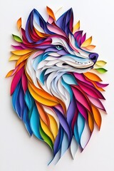 Naklejka na meble A multicolored paper art design featuring a wolf, isolate on white background, vibrant and engaging.