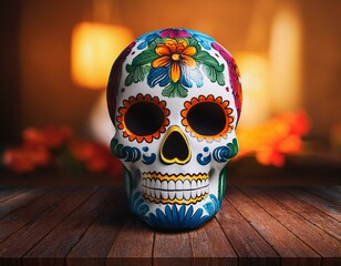 Hispanic heritage sugar skull marigold Festive dia de los muertos background