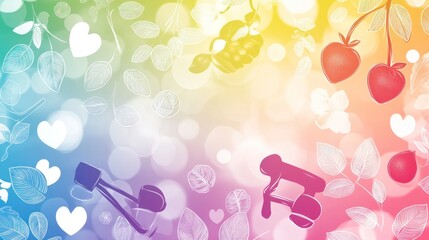 Poster - A colorful graphic featuring fruits, hearts, and musical elements against a vibrant background.