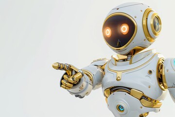 Poster - A sleek, humanoid robot with golden accents and illuminated eyes points forward, exemplifying innovative design and the possibilities of artificial intelligence.
