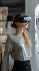 Poster - Digital Fashion Designer Sketching with VR Technology in Stylish Studio  