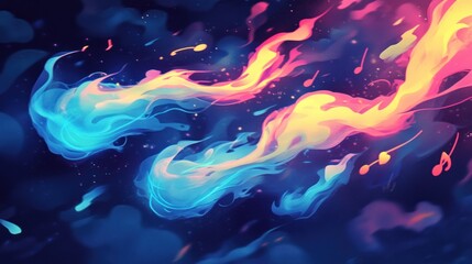 Wall Mural - A vibrant digital artwork showcasing colorful, swirling wisps of smoke against a dark background.