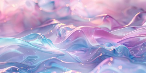 Poster - Soft, iridescent fabric with gentle waves, reflecting pastel hues of pink, blue, purple