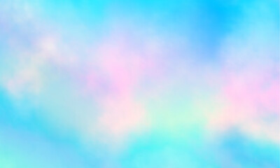 Aufkleber - Colorful watercolor background of abstract sunset sky with puffy clouds in pastel rainbow colors of pink blue yellow orange and