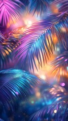 Poster - A colorful image of a tropical forest with a blue and purple leafy palm tree