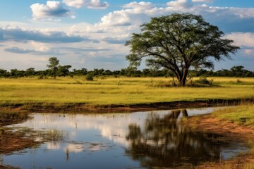 Wall Mural - Savanna landscape grassland outdoors.