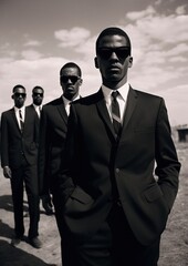 Wall Mural - Four man wearing black suit and black sunglasses photography accessories accessory.