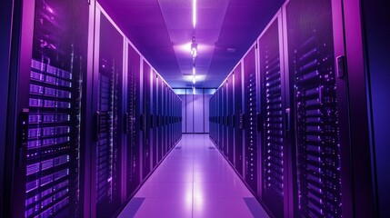 Poster - Data center with illuminated server racks and modern design