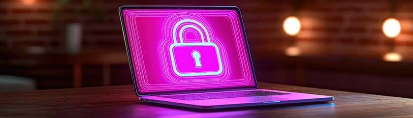 Poster - Elegant Anime Style Laptop with Neon Lock Design