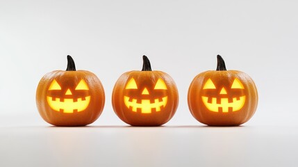 Sticker - Three illuminated Halloween pumpkins isolated on white background