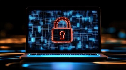 Poster - Sleek Laptop with Digital Lock Graphic