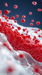 Canvas Print - Red Spheres Floating on White Liquid.