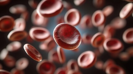 Poster - Red blood cells floating in space, detailed close-up view, vibrant colors