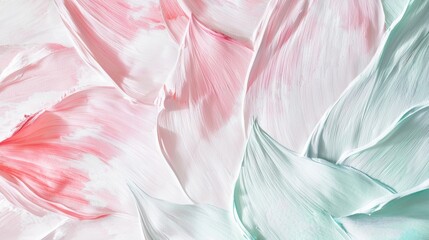 Poster - Abstract oil painting background with brush strokes of pink, green, and white paint mixing together creating a marbled effect