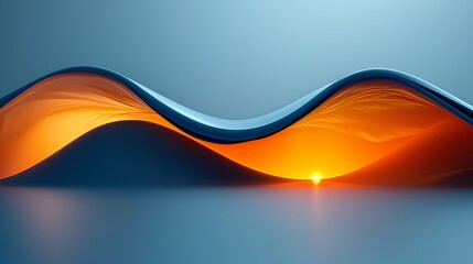 Poster - Abstract wave composition in orange and blue colors, forming the sun setting over the sea, with space for text or design