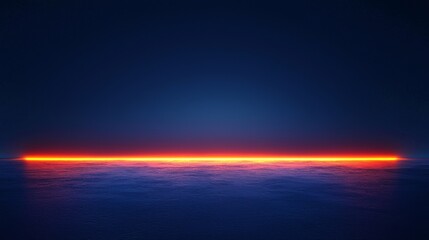 Poster - Vibrant orange light streaks across the horizon, casting a warm glow over dark blue clouds, creating a mesmerizing evening sky