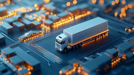 Logistics hub powered by renewable energy with electric trucks being loaded