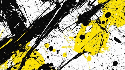 Poster - Intriguing abstract grunge background with black and yellow paint splatter on white. Modern and messy urban style adds creativity to projects. Let vintage elements inspire your art