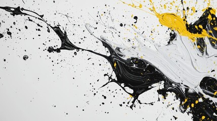Poster - Captivating black, white, and yellow paint swirls create a vibrant abstract art piece, perfect for adding creativity to any project