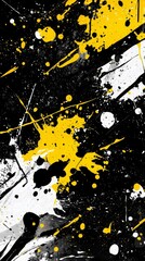Poster - Yellow, black and white paint is splattering on a black background, creating an abstract design with a modern art concept
