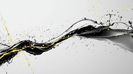 Poster - Abstract black and gold liquid splashes on white, creating dynamic shapes and textures with metallic and glossy finishes. Perfect for fashion, cosmetics, and advertising