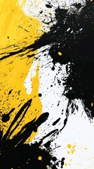 Poster - Colorful splashes of yellow, black, and white paint blend in a messy yet artistic design on a white surface, creating a vibrant modern backdrop