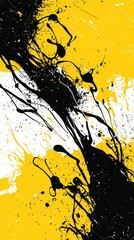 Poster - Black and yellow paint splatters on white background create vibrant abstract design, perfect for urban style. Great for posters, banners, and wallpapers