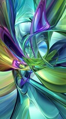 Poster - Digital illustration featuring an abstract background with colorful wavy shapes, creating a sense of movement and depth