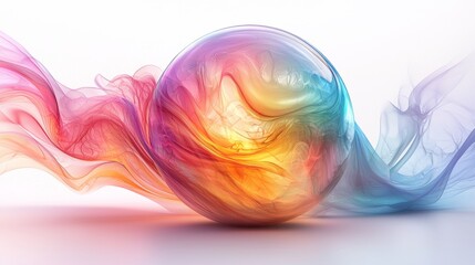 Poster - Colorful abstract smoke flows and converges, creating a mesmerizing sphere of bright light energy, perfect for adding magic and imagination to your projects