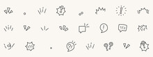 Set of hand-drawn simple various signs, exclamation marks, question marks, speech bubbles, emotions