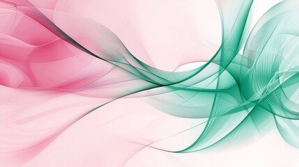 Poster - Flowing pink and green waves on white backdrop, elegant and modern. Perfect for design projects. Fluid and simple, ideal for backgrounds and banners. Fits fashion, romance, and seasons themes