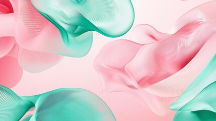 Poster - Flowing pastel pink and green shapes create a modern background, perfect for various uses. Vibrant colors and smooth lines give a touch of luxury