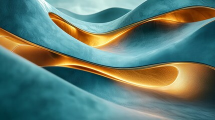 Poster - Abstract luxury background with blue waves and golden edges is flowing and waving creating elegant and futuristic shapes