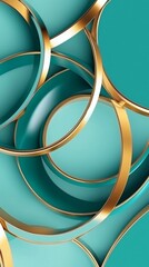 Poster - Modern and elegant abstract background featuring overlapping turquoise circles with gold borders, creating a sense of depth and sophistication